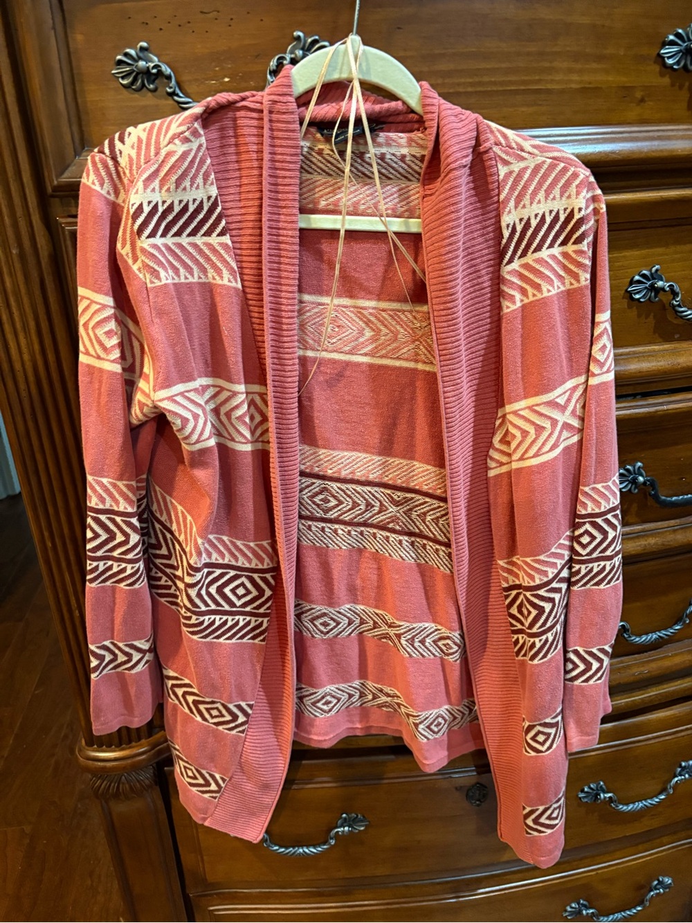 Pendleton Geometric Shawl Open Front Cardigan Sweater Coral. Linen Size medium
